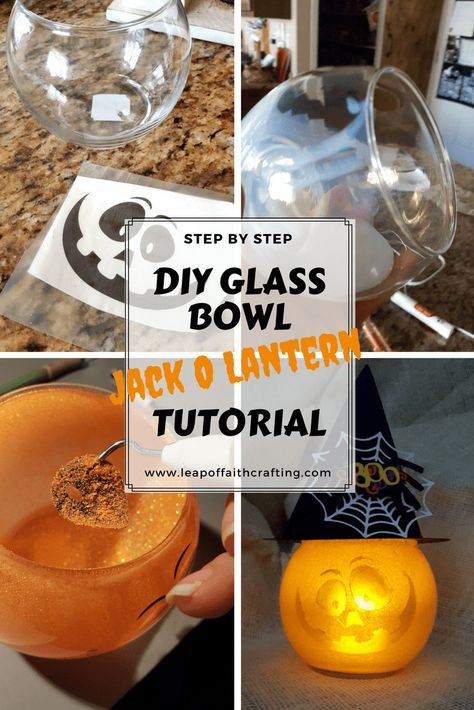 DIY Jack o Lantern Tutorial | Glitter Pumpkin | Glass Pumpkin | DIY Halloween Decor Wallpaper Backgrounds Glitter, Jack O Lantern Wallpaper, Diy Jack O Lantern, Diy Halloween Ghosts, Cheap Halloween Diy, Glass Bowl Decor, Dollar Tree Halloween, Diy Bowl, Glitter Pumpkins