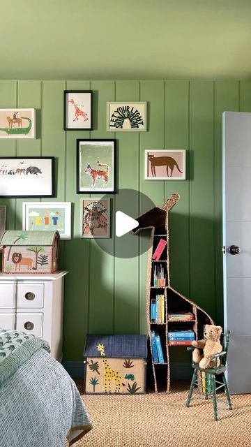 One of our favourite ‘big kid’ bedrooms using Farrow & Ball’s FollyGreen, by Megan of @kitandco_.  Featuring a Moppet folk-art-painted vintage doll’s chair 🪑 🤗 Toddler Bedroom Green, Green Bedroom Kids, Kids Green Bedroom, Green Kids Bedroom, Green Kids Room, Boys Bedroom Green, Green Bedroom Paint, Green Kids Rooms, Kid Bedrooms