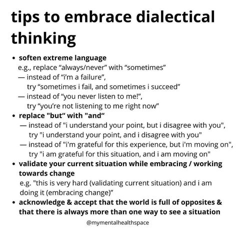 Dialectical Thinking, Dbt Quotes, Dialectical Behavior Therapy, Mental Health Therapy, Emotional Awareness, Therapy Worksheets, Therapy Tools, Mental And Emotional Health, Self Care Activities