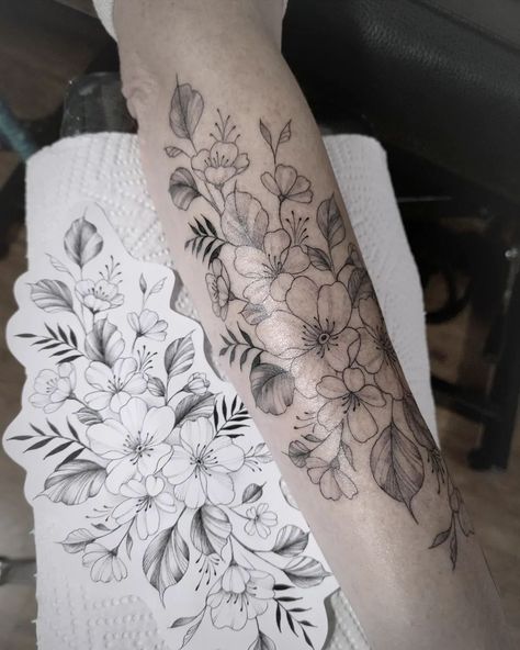 Flower Sleeve Tattoos For Women, Fine Line Floral Tattoo Sleeve, Line Floral Tattoo, Fine Line Floral Tattoo, Fine Line Floral, Floral Tattoo Sleeve, Flower Sleeve, Delicate Tattoo, Flower Tattoo Sleeve