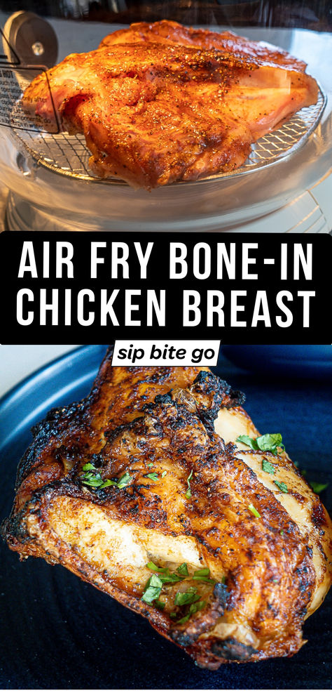 Air Fryer Split Chicken Breast Dinner Recipe with text overlay Air Fryer Split Chicken Breast, Bone In Chicken Breast Recipes Air Fryer, Air Fryer Bone In Chicken Breast, Split Chicken Breast Recipes Bone In, Bone In Chicken Breast Recipes, Split Breast Chicken Recipes, Split Chicken, Air Fryer Recipes Chicken Breast, Crispy Chicken Breast