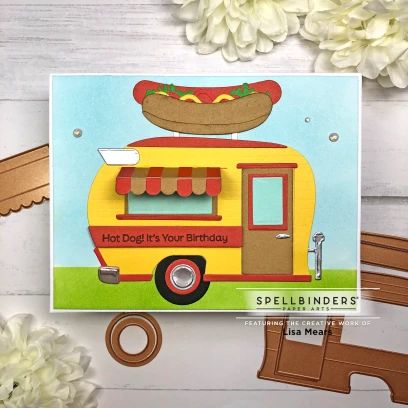 Camper Cards Handmade, Spellbinders Camper Life Cards, Spellbinders Sweet And Savory, Spellbinders Camper Life, Dog Camper, Camper Crafts, Truck Cards, Camping Cards, Fun Cards