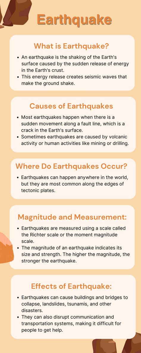 Discover what causes these powerful natural events, where they occur around the globe, and how they impact our planet and people #EarthquakeFacts #SafetyFirst #KidsEducation#Earthquake Geology Study Notes, Science Corner, Geology Lessons, School Revision, Learn Geography, Geography Revision, Facts About Earth, Basic Geography, Science Chart