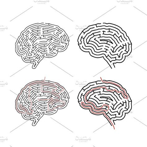 Two complicated mazes in brain shape by BestPics on @creativemarket Maze Brain Tattoo, Brain Maze Tattoo, Maze Tattoo, Labyrinth Tattoo, Brain Shape, Advanced Higher Art, Two Paths, Brain Tattoo, Brain Coral