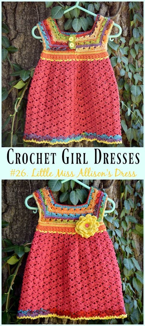 Little Miss Allison's Dress Crochet Free Pattern - Girl #Dress Free #Crochet Patterns Girls Dress Pattern Free, Crochet Toddler Dress, Crocheted Clothes, Crochet Baby Girl Dress, Crochet Summer Dresses, Crochet Baby Dress Pattern, Black Crochet Dress, Summer Dress Patterns, Crochet Toddler