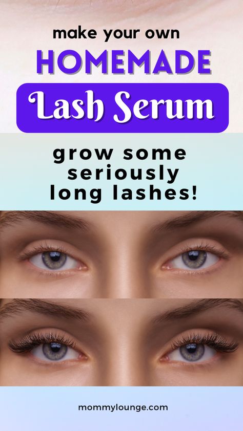 Eyelash Growth Serum - Grow Thicker And Longer Lashes - Mommy Lounge Coconut Oil For Eyelashes Growth, Homemade Lash Serum, Grow Long Lashes Naturally, Longer Lashes Naturally, Serum At Home, Oil For Eyelash Growth, Eyelash Growth Diy, Diy Eyelash Growth Serum, Natural Eyelash Growth