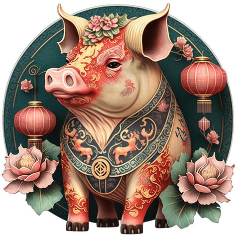 Year of the Pig Pig Chinese Zodiac, Pig Waterer, Pig Zodiac, Year Of The Boar, Animal Signs, Wood Pig, Pig Tattoo, Zodiac Years, Hedge Witch