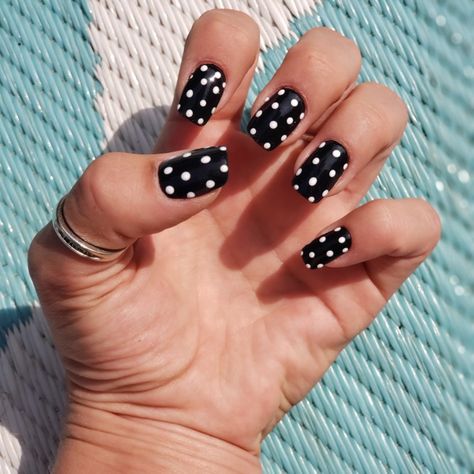 Black Nails Polka Dots, Black Nails White Polka Dots, Black Nails With White Dots, Black And White Polka Dot Nails, Clothing Board, Vintage Nails, Polka Dot Nails, Pretty Nail Designs, Dots Nails