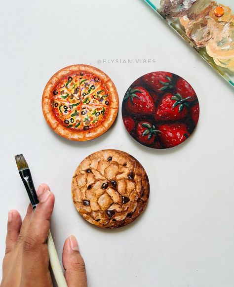 Comment your fav☺️🍕🍪🍓 Available for sale. Shop re-opnes in September! [fridge magnets, diy, food illustration, acrylic painting, artwork, artist, aesthetic] #aesthetic #painting #acrylicpainting #artistsoninstagram #artist #cookies #pizza #foodillustration #food Artist Cookies, Fridge Magnets Diy, Magnets Diy, Artist Aesthetic, Food Illustration, Aesthetic Painting, Aesthetic Aesthetic, Food Illustrations, Diy Food