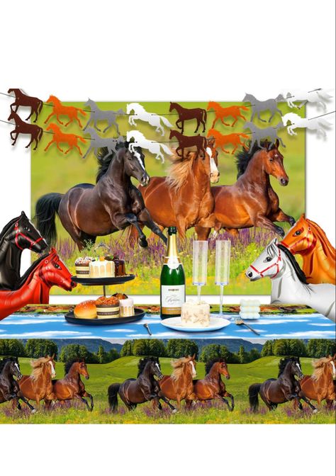 Horse Decor package that includes a backdrop, balloons, table cloth and banner! Horse Birthday Party Decorations, Horse Birthday Party, Horse Balloons, Horse Themed Party, Garland Paper, Decoration Backdrop, Horse Birthday Parties, Cowgirl Horse, Table Cloth Decorations