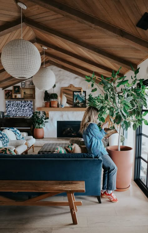 … Cozy Eclectic Living Room, Grey And Brown Living Room, Cozy Eclectic, Tv Walls, Nesting With Grace, Tout Rose, Boxwood Topiary, Eclectic Living, Paint White