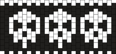 Small Skull Cuff Kandi Pattern Kandi Cuff Template, Emo Kandi Patterns, Goth Kandi Pattern, Beginner Kandi Patterns, Kandi How To, Kandi Bracelets Patterns Cuffs, Ladder Cuff Kandi Pattern, Pony Bead Cuff Patterns, Scene Kandi Patterns