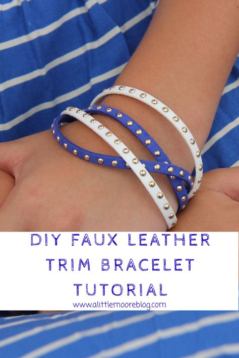 DIY faux leather trim bracelet tutorial Faux Leather Bracelets, Leather Wristband, Leather Wristbands, Leather Bracelets, Cricut Creations, Bracelet Tutorial, Craft Business, Leather Trim, My Daughter