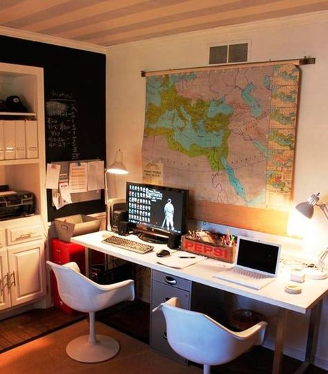 small home office interior design for two people Desk For Two, Home Office Design On A Budget, Office For Two, Home Office Room, Work Office Decor, Home Office Colors, Small Home Offices, Office Space Design, Office Designs