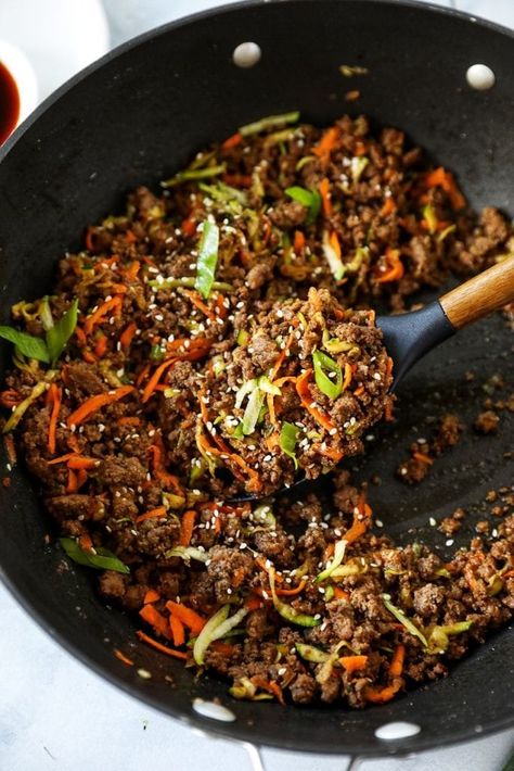 Korean Ground Beef and Veggies - No. 2 Pencil Korean Beef Recipe Ground, Ground Veal Recipes, Ground Beef And Veggies, Korean Beef Recipes, Beef And Veggies, Korean Ground Beef, Ground Beef And Cabbage, Ground Pork Recipes, Ground Venison