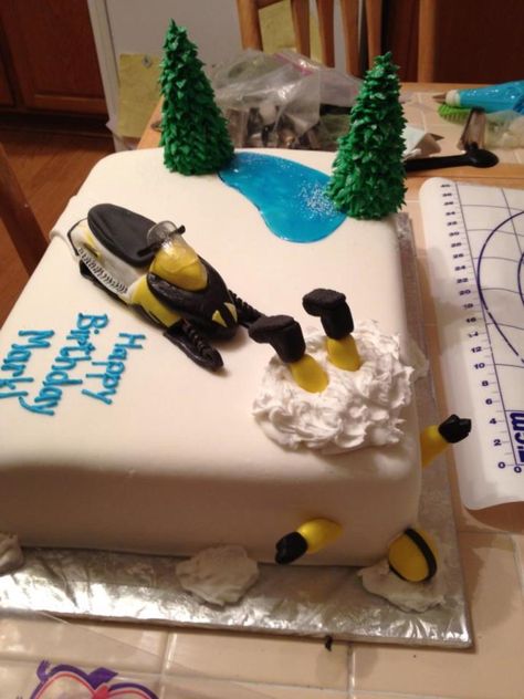 Snowmobile Accident Cake For 50th Birthday on Cake Central Snowmobile Cake, Cake For 50th Birthday, Snowmobile Girl, Happy Birthday For Him, Bike Cakes, Cake Central, 50th Birthday Cake, Bakery Business, Round Cake