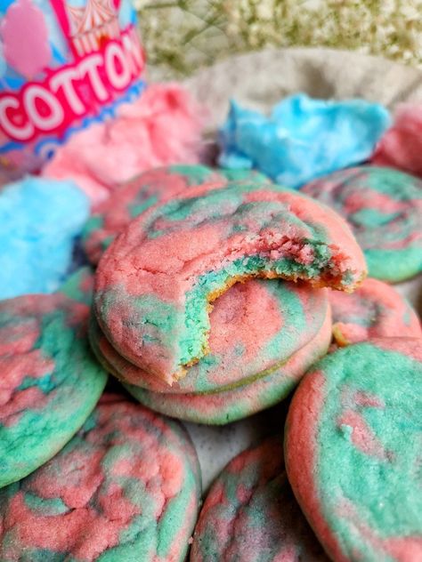 Cotton Candy Sugar Cookies, Pink Cookie Monster, Cotton Candy Recipe, Marble Cookies, Cookie Monster Cookies, Chewy Sugar Cookie, Cotton Candy Cookies, Lemon Sugar Cookies, Pink Cookies