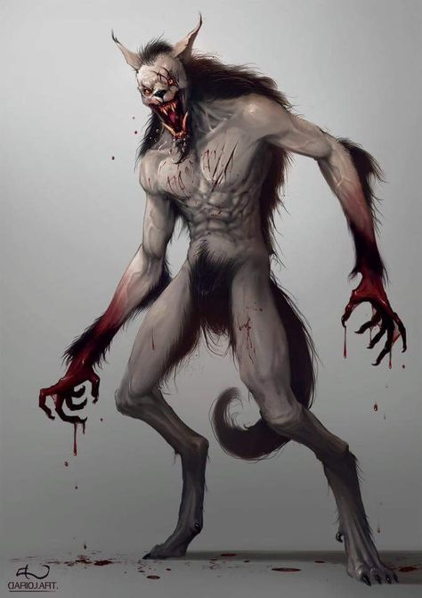 "Ravager Werewolf" by Dario Jart Demonic Werewolf, Fen Harel, White Werewolf, Cat Tshirt Design, Arte Zombie, Hybrid Art, Dark Creatures, Werewolf Art, Vampires And Werewolves