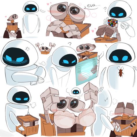 Wall E Drawing, Walle Y Eva, Walle And Eva, Wall E Movie, Eve Wall E, Wall E Eve, Disney Theory, Comic Layout, Disney Wall