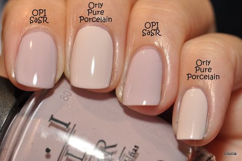 OPI Steady As She Rose (index, ring) ; Orly Pure Porcelain (middle, pinkie) ; 11/17/11 Neutral Marble, Opi Nail Polish Colors, Blush Pink Nails, Opi Nail Colors, Nagellack Trends, Nude Nail Polish, Zoya Nail, Ombre Nails Glitter, Zoya Nail Polish