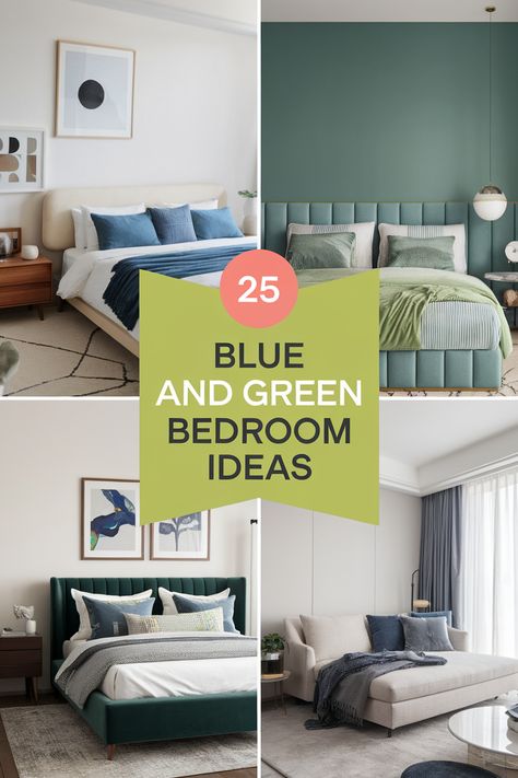 Looking for blue and green bedroom ideas for couples? Explore these 25 inspiring designs! Whether you prefer a calming blue and green bedroom aesthetic or a bold statement, find the perfect color combination to create a shared space that's both stylish and relaxing. Discover how to incorporate blue and green bedroom decor and create a haven for your love. Sage Green And Dusty Blue Bedroom, Green Bedroom Ideas For Couples, Sage Green And Blue Bedroom, White And Navy Bedding, Blue And Green Bedroom Ideas, Blue And Green Bedroom, Blue Green Bedroom, Green Bedroom Decor Ideas, Green Striped Wallpaper