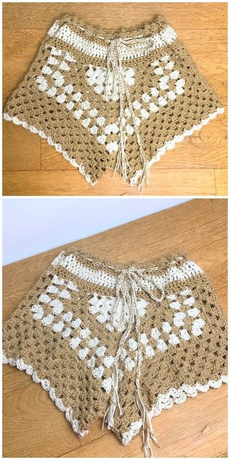 Easy And Simple Crochet Bikini Tops And Shorts Patterns Crochet Cover Up Shorts, Crochet Top And Bottom Set, Crochet Hexagon Shorts, Crochet Shorts Pattern Free, Starting Crochet, Crochet Accessories Free Pattern, Crocheted Shorts, Shorts Pattern Free, Crochet Shorts Pattern