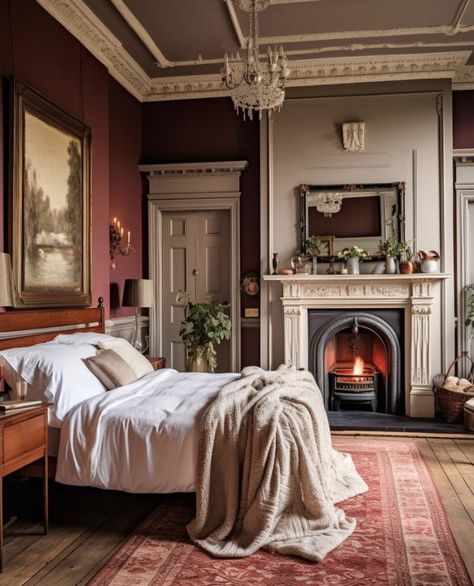 Old House Interior, Victorian Bedroom, Bedroom Fireplace, Bedroom Red, Apartment Life, House Room, Farmhouse Homes, Dream House Decor, Beautiful Bedrooms