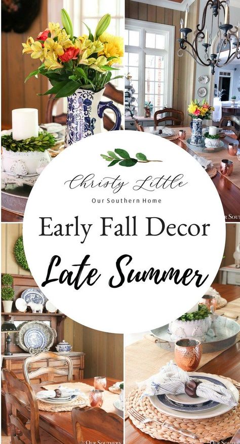 Late summer to early fall decorating ideas in this gorgeous French Country Farmhouse breakfast room! #frenchcountry #countryfrench #frenchfarmhouse #fall #falldecor #latesummerdecor #farmhousedecor Pre Fall Decor, Transition Summer To Fall Decor, Late Summer Early Fall Tablescapes, Early Fall Tablescapes, Summer To Fall Decor Transition, Late Summer Tablescapes, August Tablescapes, Early Fall Decor Late Summer, French Fall Decor