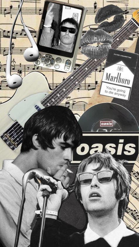 Oasis Fanart, Oasis Collage, Skins Aesthetic, British Aesthetic, Brit Pop, Definitely Maybe, Oasis Band, Liam Gallagher, British Rock