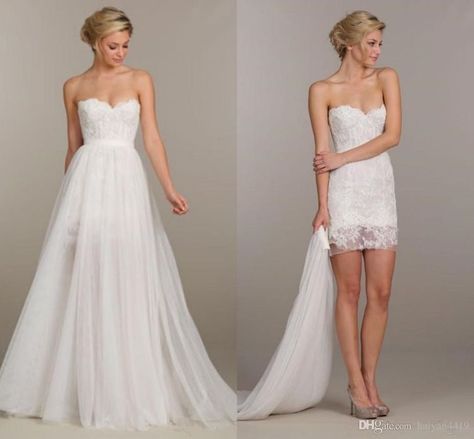 Removable over Skirt wedding Dress, short lace wedding dress Wedding Dress Two Piece, Convertible Wedding Dresses, Short Wedding Dress Beach, Removable Skirt, Lace Sweetheart Wedding Dress, Wedding Gown Simple, Backless Bridal Gowns, Skirt Tulle, Detachable Skirt