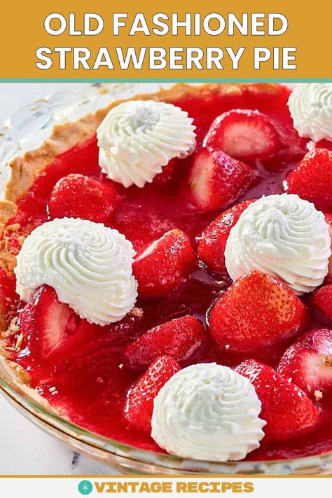 Experience the charm of a delightful Old Fashioned Strawberry Pie. Encased in a homemade pastry crust, this pie brims with juicy ripe strawberries bursting with natural sweetness. The unique glaze, crafted without Jello, envelops the strawberries, creating a beautiful, glossy finish. Each slice is crowned with a dollop of whipped cream, adding a creamy, luscious touch to this fresh strawberry dessert. Get the easy recipe and find out how to make the best strawberry pie from scratch. Strawberry Pie Without Jello, Best Strawberry Pie, Fresh Strawberry Desserts, Pie From Scratch, Homemade Pastry, Strawberry Pie Recipe, Fresh Strawberry Pie, Strawberry Pie Filling, Strawberry Dessert