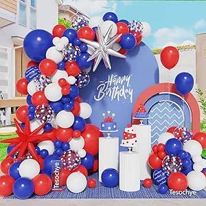 Red Blue and White Balloons Garland Arch Kit, Red Blue White Confetti Balloon for 4th of July Patriotic Decoration Baseball Nautical Spider Birthday Party Supplies with Exploding Star Foil Balloons Baseball Party Decorations, Pearl Light, Anniversary Party Decorations, Baseball Party, Garland Arch, Red Blue White, Red Balloon, White Balloons, Arch Kit