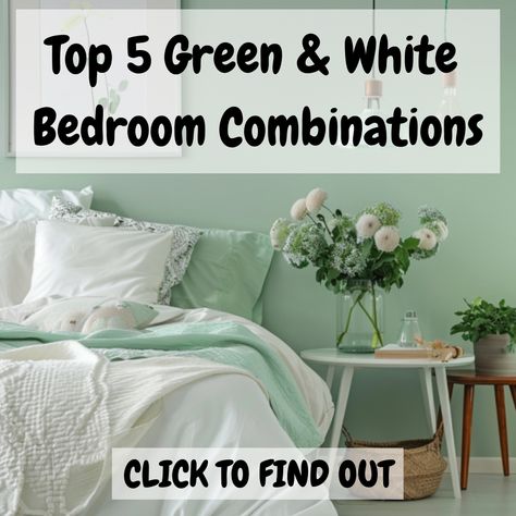 Ready to refresh your room? Dive into our article on the 5 best green and white bedroom combinations that will inspire your next bedroom décor overhaul. Click for more bedroom inspiration! 💚✨ Green And White Colour Scheme, Green White Bedroom, Green And White Bedroom, White Colour Scheme, Green Bedroom Walls, Green Bedroom Decor, Calming Nature, Next Bedroom, White Bedroom Design