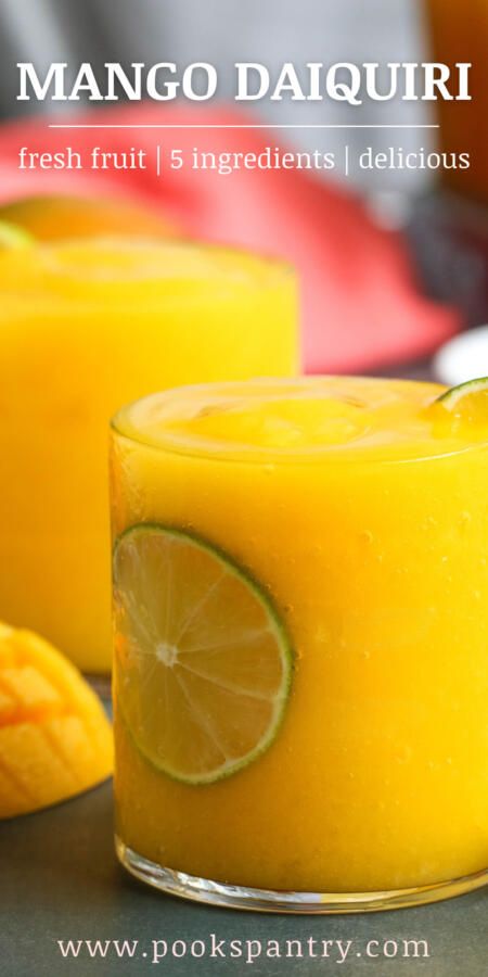 Easy fresh mango daiquiri recipe - Pook's Pantry Recipe Blog Non Alcoholic Daiquiri Recipes, Mango Daquiri Recipe, Mango Daiquiri Recipe, Frozen Alcoholic Drinks Recipes, Summer Party Drink, Pantry Recipe, Frozen Drinks Alcohol, Mango Daiquiri, Mango Cocktail