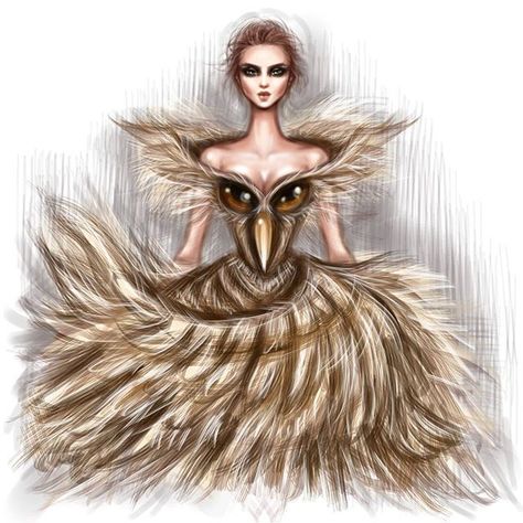 OWL Dress See how I made this illustration on my Snapchat : shamekhbluwi Animal Fashion Illustration, Shamekh Bluwi, Fashion Illustration Hair, Owl Dress, Dress Illustration, Fashion Illustration Sketches Dresses, Beautiful Sketches, Fashion Drawings, Fashion Sketchbook