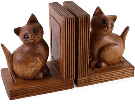 Cat Book, Cat Figurines, Cat Items, Book Ends, Cat Books, Wooden Cat, Haiwan Peliharaan, Cat Decor, Wooden Hand