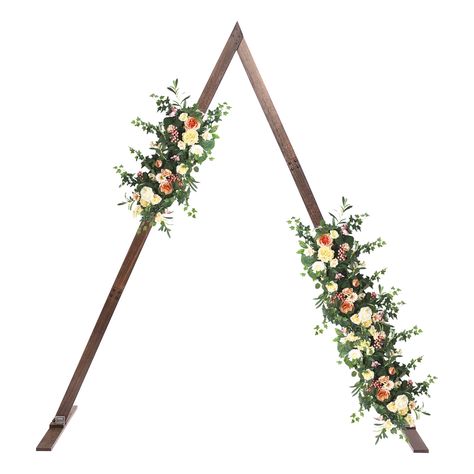 Do you want to have a romantic event backdrop? This wooden wedding rack is very suitable for you . It is made of natural wood and has a large size that allows you to decorate it with lots of decorations. The unique and creative decorative triangle rack will be the highlight of your party and will witness your joy and happiness together. CNCEST 6.9-ft W x 8.2-ft H Wood Brown Garden Arbor | YLJHTK9BWDZJ8 Wood Arch Wedding, Eucalyptus Arch, Wood Wedding Arches, Rose And Eucalyptus, Wooden Wedding Arches, Outdoor Backdrops, Wedding Arch Rustic, Ceremony Details, Aisle Flowers