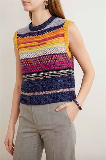 How To Style A Sweater Vest, Cable Knit Vest, Knit Ideas, Striped Vests, Knit Sweater Vest, Sweater Vest Women, Stylish Sweaters, Crochet Vest, Wishful Thinking