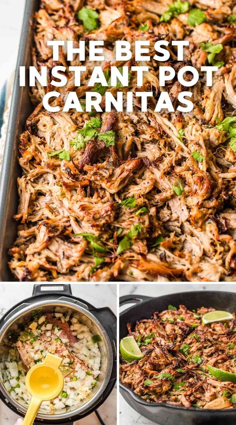 Instapot Pork Carnitas Recipe, Carnitas Tacos Instant Pot, Boston Button Recipes Instant Pot, Instant Pot Carnitas Pork, Pork Carnitas Instant Pot, Carnitas Instant Pot, Instant Pot Tacos, Easy Carnitas, Instant Pot Carnitas Recipe