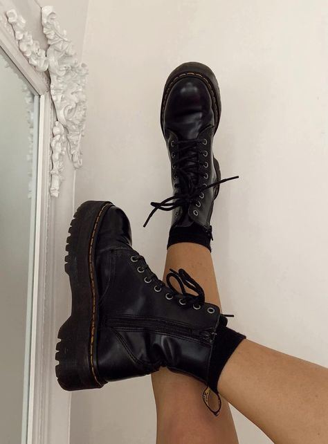 Dr. Martens Jadon Boots Black Polished                      – Princess Polly AUS Jadon Outfit, Dr Martens Aesthetic, Black Boots Aesthetic, Doc Martens Platform, Dr Martens Jadon Boots, Platform Dr Martens, Dr Martens Platform, Doc Martens Black, Jadon Boots