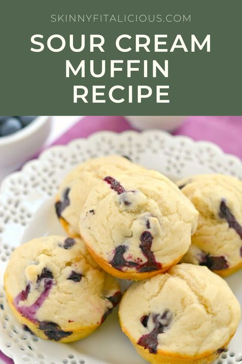 Low Cholesterol Muffins, Low Calorie Muffins, Sour Cream Blueberry Muffins, Sour Cream Muffins, Healthy Muffin, Sour Cream Recipes, Healthy Muffin Recipes, Gluten Free Recipes For Breakfast, Best Low Carb Recipes