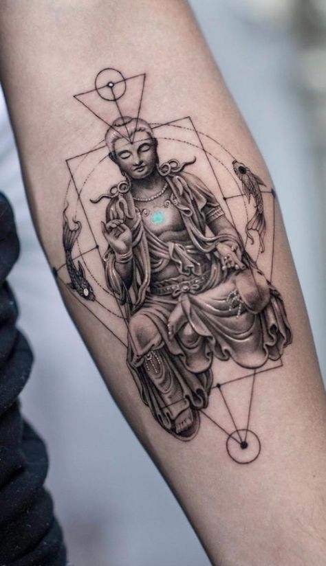 Tattoo Time Lapse, Geometric Elephant, Buddhist Tattoo, Buddha Tattoo Design, Geometric Sleeve Tattoo, Buddha Tattoos, Armband Tattoo Design, Tattoo Magazine, Buddha Tattoo