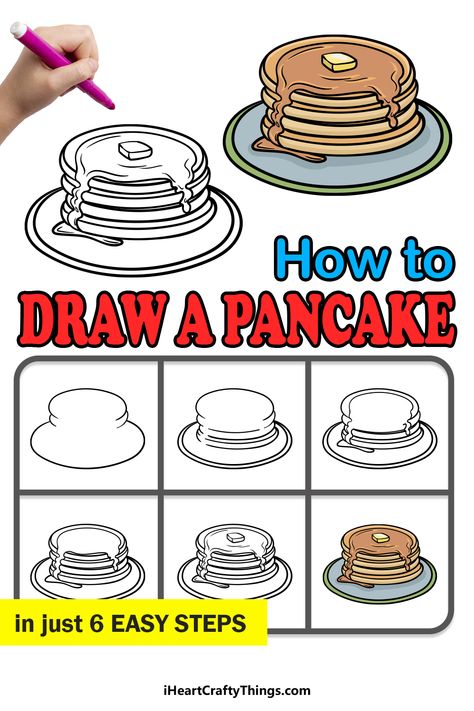 How To Draw Pancakes, Pancake Drawing Easy, Pancake Drawing, Draw Food, Beginner Drawing, Drawing Time, Step By Step Watercolor, Directed Drawing, Drawing Tutorials For Kids