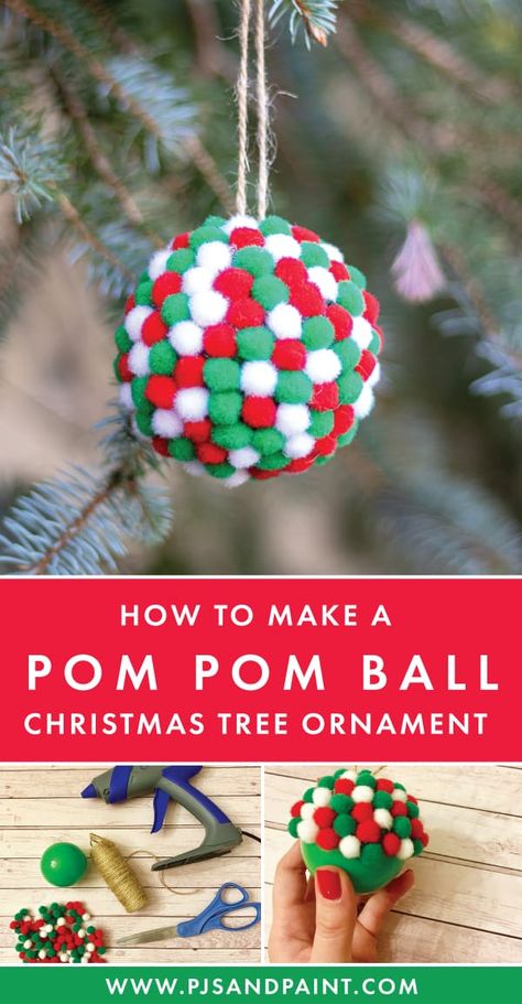 Pom Pom Ornaments, Easy Diy Ornaments, Christmas Pom Pom Crafts, Pom Pom Christmas, Christmas Ideas For Boyfriend, Christmas Pom Pom, Mini Christmas Ornaments, Mini Pom, Ornament Craft