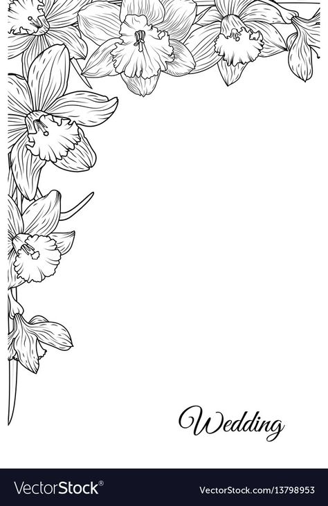 Wedding Card Corner Design, Daffodil Border Designs, Floral Corner Border, Floral Vector Design, Marriage Theme, Template Black And White, Mothers Day Card Template, Corner Border, Leaves Sketch