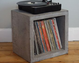 Record storage | Etsy Concrete Storage, Record Player Stand, Storage Cube, Vinyl Storage, Record Storage, Apartment Decor Inspiration, Cube Storage, Record Player, Dream House Decor