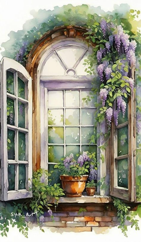 Windows Watercolor, Watercolor Window, Shrunken Heads, Maori People, Window Drawing, Watercolor Art Landscape, Diy Watercolor Painting, Architectural Sketch, Landscape Art Painting