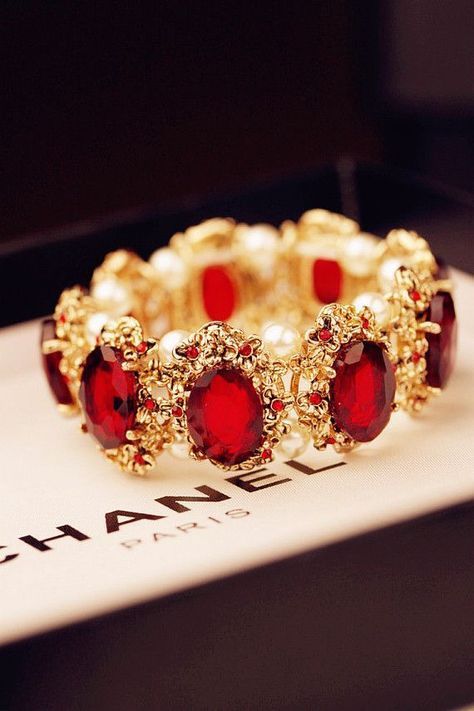 Red Bracelet, Red Stones, Ruby Bracelet, Chanel Couture, Chanel Jewelry, Ruby Stone, Ruby Jewelry, Ruby Gemstone, Ruby Ring