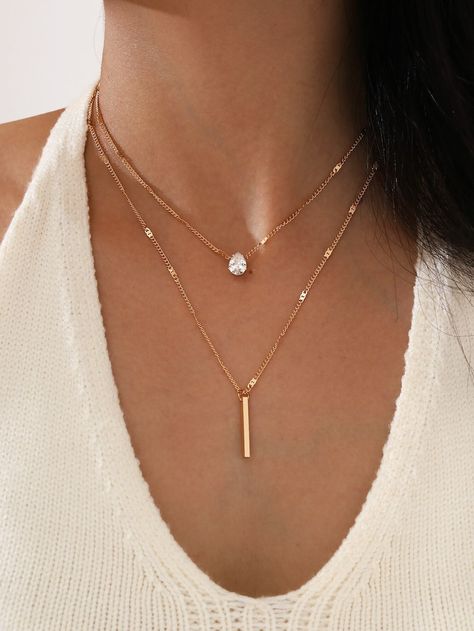 Delicate Gold Necklace, Bar Pendant Necklace, Stacked Necklaces, Layered Necklace Set, Gold Charm Necklace, Styl Boho, Rhinestone Necklace, Bridal Necklace, Star Pendant