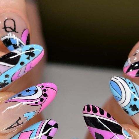 JMoneyNails on Instagram: "Safe to say I am *obsessed* with this set from the other day at @labandlounge for @nail.fool !!!! Inspo was playing cards in pink and blue. Also a little inspired by a fab set by @thenailmystic ♠️♥️♣️♦️ #nails #nailart #nyc #nycnails #handpainted #gelnails #brooklyn #neworleans #playingcards" Nyc Nails, Nails Nailart, Gel Nails, Brooklyn, Playing Cards, Nail Art, Hand Painted, Nails, Pink